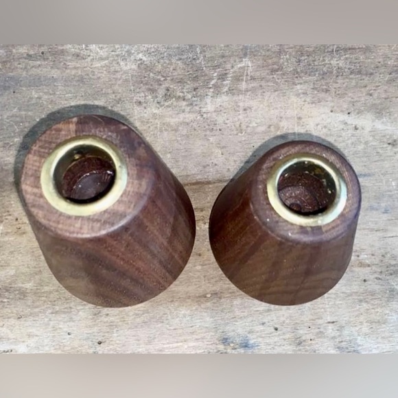 2 Walnut Taper Candle Holders Large & Medium - Picture 5 of 7